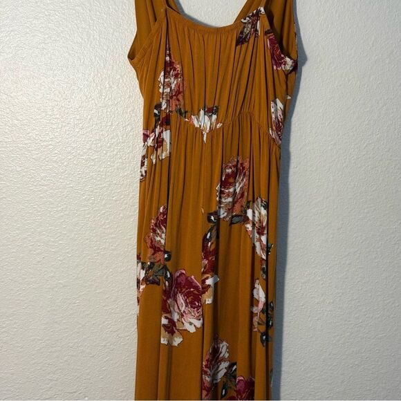 Lone Lux Bohemian Jumpsuit Carmel Tan Pink Floral Spaghetti Strap Faux Wrap Crop - Picture 6 of 10